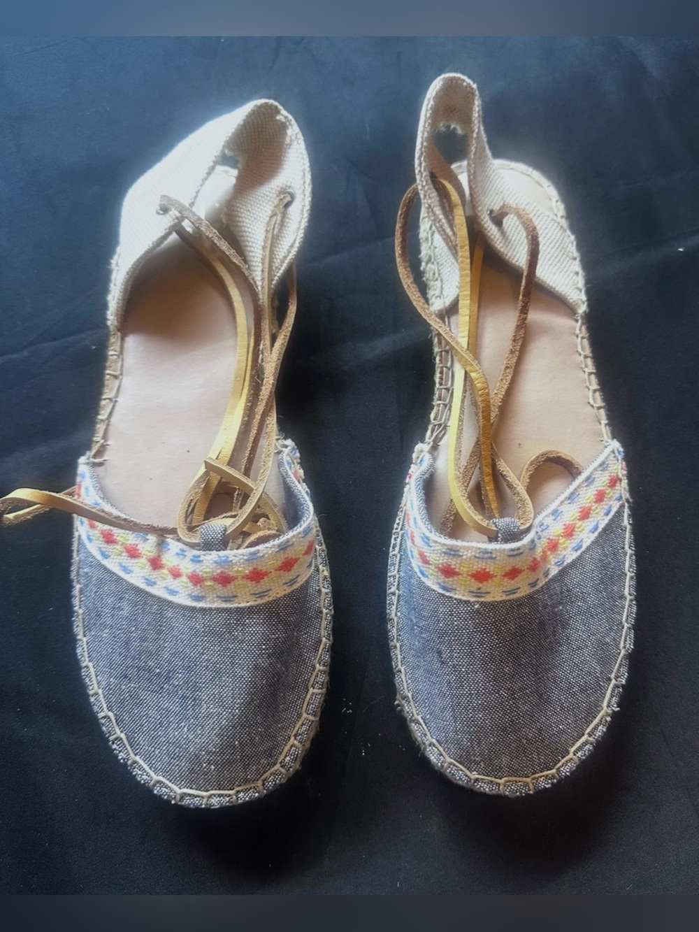 S1074 Womens Navy Canvas Espadrille Lace-Up Flats- Size 8-1/2